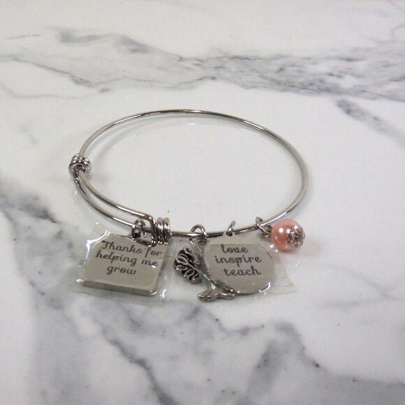 Teacher Appreciation "Thank You for Helping Me Grow" Charm Bracelet, 8 1/2" diam - Picture 1 of 1